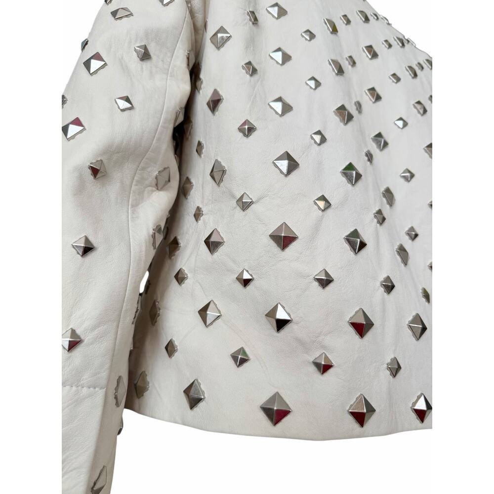 Diane Von Furstenberg Kate Leather Studded Cream Silver Jacket Sz 2 - Picture 12 of 16
